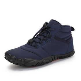 Fleece-lined Waterproof Snow Warm Breathable Couple High-top Casual Cotton Shoes (Option: Dark Blue-43)