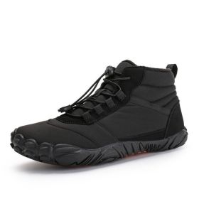 Fleece-lined Waterproof Snow Warm Breathable Couple High-top Casual Cotton Shoes (Option: Black-47)